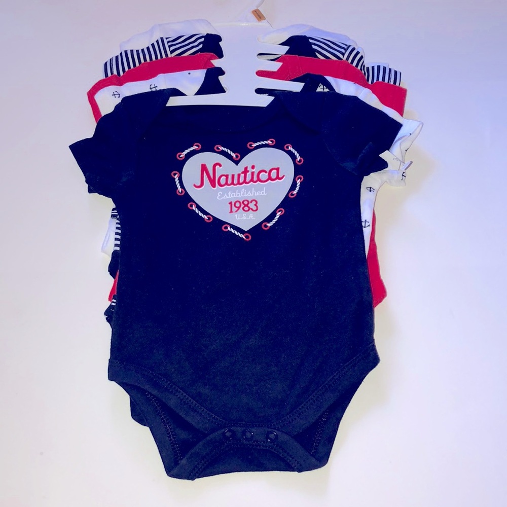 New 5 Pack Nautica Onsie’s Size 0-3 Months